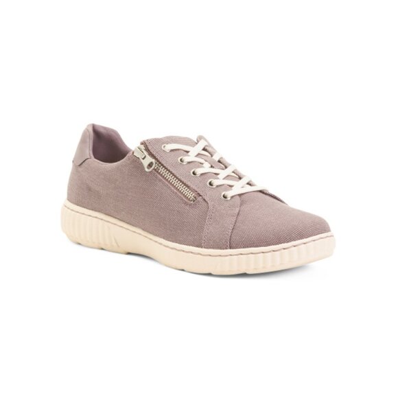 CLARKS Lilac Canvas Wide Caroline Echo Zip Up Comfort Sneakers - Picture 1 of 2